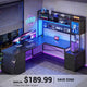 SEDETA | 67 Inch Reversible L Shaped Gaming Desk with Led Lights Power Outlet Computer Corner Desk with Drawers Storage Shelves