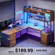 SEDETA | 67 Inch Reversible L Shaped Gaming Desk with Led Lights Power Outlet Computer Corner Desk with Drawers Storage Shelves