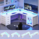 SEDETA 109 Inch L Shaped Gaming Desk with 4 Drawers Display Cabinet Computer Desks with 2 Monitor Stands CPU Stand LED Lights and Power Outlet