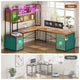SEDETA | 67 Inch Reversible L Shaped Gaming Desk with Led Lights Power Outlet Computer Corner Desk with Drawers Storage Shelves