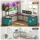 SEDETA | 67 Inch Reversible L Shaped Gaming Desk with Led Lights Power Outlet Computer Corner Desk with Drawers Storage Shelves