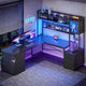 SEDETA | 67 Inch Reversible L Shaped Gaming Desk with Led Lights Power Outlet Computer Corner Desk with Drawers Storage Shelves