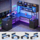 SEDETA | 67 Inch Reversible L Shaped Gaming Desk with Led Lights Power Outlet Computer Corner Desk with Drawers Storage Shelves
