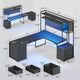 SEDETA | 67 Inch Reversible L Shaped Gaming Desk with Led Lights Power Outlet Computer Corner Desk with Drawers Storage Shelves