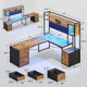 SEDETA | 67 Inch Reversible L Shaped Gaming Desk with Led Lights Power Outlet Computer Corner Desk with Drawers Storage Shelves