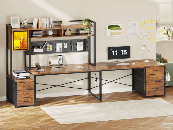 SEDETA | 67 Inch Reversible L Shaped Gaming Desk with Led Lights Power Outlet Computer Corner Desk with Drawers Storage Shelves