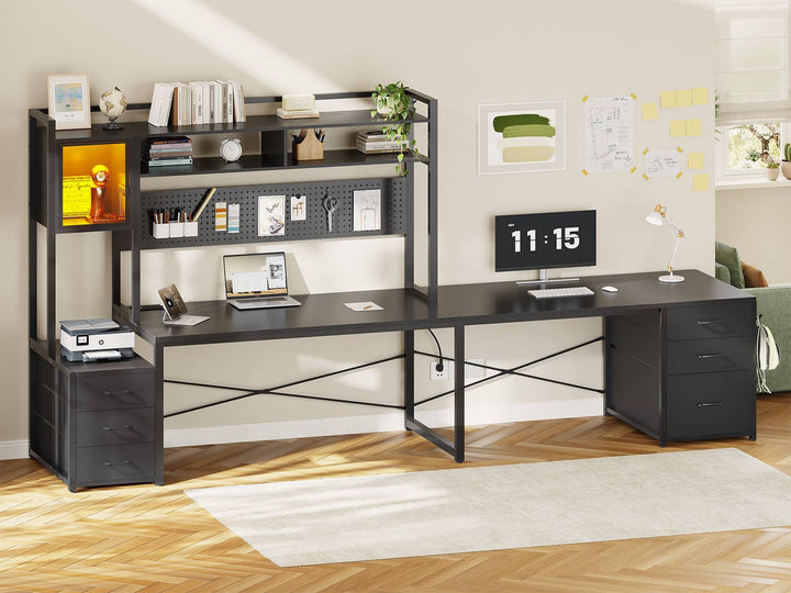 SEDETA | 67 Inch Reversible L Shaped Gaming Desk with Led Lights Power Outlet Computer Corner Desk with Drawers Storage Shelves