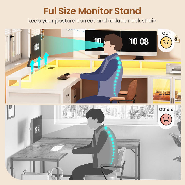 SEDETA 109 Inch L Shaped Gaming Desk with 4 Drawers Display Cabinet Computer Desks with 2 Monitor Stands CPU Stand LED Lights and Power Outlet