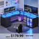 SEDETA | 109 Inch L Shaped Gaming Desk with LED Lights Power Outlet Office Computer Desks with 4 Drawers Display Cabinet