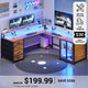 SEDETA 109 Inch L Shaped Gaming Desk with 4 Drawers Display Cabinet Computer Desks with 2 Monitor Stands CPU Stand LED Lights and Power Outlet