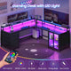 SEDETA 109 Inch L Shaped Gaming Desk with 4 Drawers Display Cabinet Computer Desks with 2 Monitor Stands CPU Stand LED Lights and Power Outlet