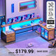 SEDETA 78.7 Inch L Shaped Gaming Desk with LED Light Computer Desk with Drawers Power Outlet Storage Shelves and Display Cabinet
