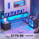 SEDETA 78.7 Inch L Shaped Gaming Desk with LED Light Computer Desk with Drawers Power Outlet Storage Shelves and Display Cabinet