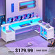 SEDETA 78.7 Inch L Shaped Gaming Desk with LED Light Computer Desk with Drawers Power Outlet Storage Shelves and Display Cabinet