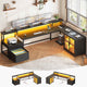 SEDETA 78.7 Inch L Shaped Gaming Desk with LED Light Computer Desk with Drawers Power Outlet Storage Shelves and Display Cabinet