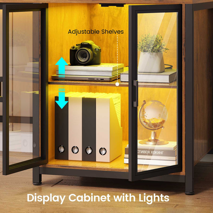 SEDETA 78.7 Inch L Shaped Gaming Desk with LED Light Computer Desk with Drawers Power Outlet Storage Shelves and Display Cabinet