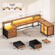 SEDETA 78.7 Inch L Shaped Gaming Desk with LED Light Computer Desk with Drawers Power Outlet Storage Shelves and Display Cabinet
