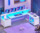 SEDETA 78.7 Inch L Shaped Gaming Desk with LED Light Computer Desk with Drawers Power Outlet Storage Shelves and Display Cabinet