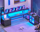 SEDETA 78.7 Inch L Shaped Gaming Desk with LED Light Computer Desk with Drawers Power Outlet Storage Shelves and Display Cabinet