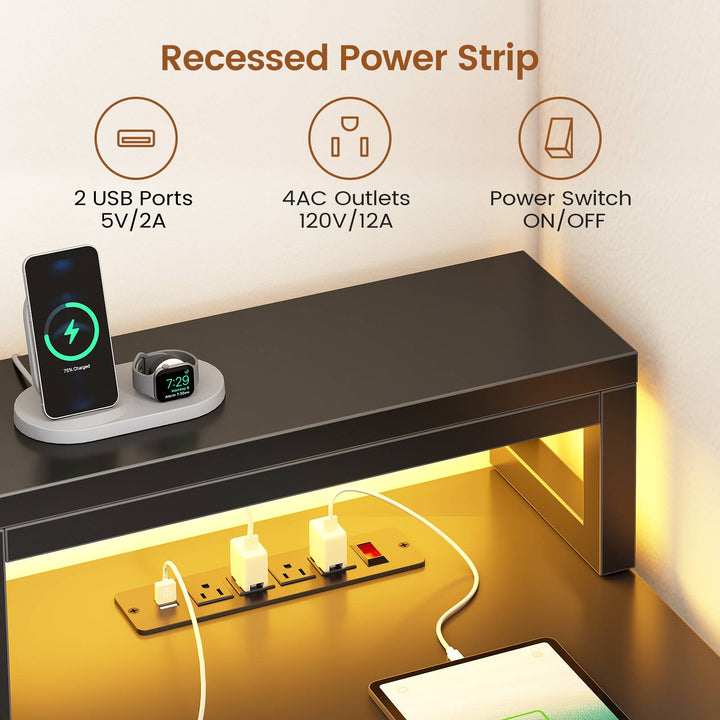 SEDETA 78.7 Inch L Shaped Gaming Desk with LED Light Computer Desk with Drawers Power Outlet Storage Shelves and Display Cabinet