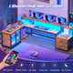 SEDETA 78.7 Inch L Shaped Gaming Desk with LED Light Computer Desk with Drawers Power Outlet Storage Shelves and Display Cabinet