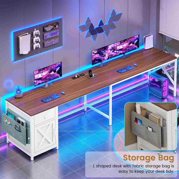 SEDETA 63 Inch L Shaped Corner Computer Desk Convertible Long Home Office Desk with Storage Cabinet
