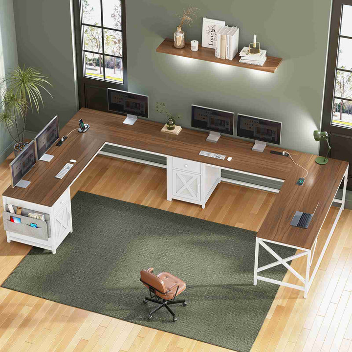 SEDETA 63 Inch L Shaped Corner Computer Desk Convertible Long Home Office Desk with Storage Cabinet
