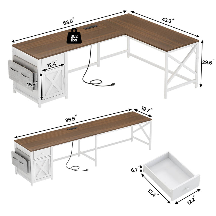 SEDETA 63 Inch L Shaped Corner Computer Desk Convertible Long Home Office Desk with Storage Cabinet