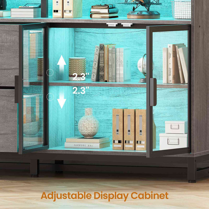 SEDETA 59 Inch File Cabinet Display Cabinet with LED Lights Power Strip for Home Office Fit Legal/Letter/A4 File