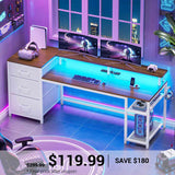 SEDETA | 59 Inch Office Desk with Drawers Gaming Desk with LED Lights and Storage