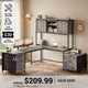 SEDETA 63 Inch Farmhouse L Shaped Office Desk with 6 Drawers Reversible Computer Corner Desk with Power Outlet and Hutch
