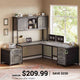SEDETA 63 Inch Farmhouse L Shaped Office Desk with 6 Drawers Reversible Computer Corner Desk with Power Outlet and Hutch