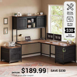 SEDETA® 63 Inch Reversible Computer Desk with 6 Drawers Farmhouse L Shaped Office Desk with Power Outlet and Hutch