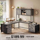 SEDETA® 63 Inch Reversible Computer Desk with 6 Drawers Farmhouse L Shaped Office Desk with Power Outlet and Hutch