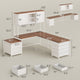 SEDETA 63 Inch Farmhouse L Shaped Office Desk with 6 Drawers Reversible Computer Corner Desk with Power Outlet and Hutch