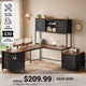 SEDETA 63 Inch Farmhouse L Shaped Office Desk with 6 Drawers Reversible Computer Corner Desk with Power Outlet and Hutch