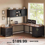 SEDETA | 63 Inch Reversible Computer Desk with 6 Drawers and Storage Shelves Farmhouse L Shaped Office Desk with Power Outlet