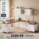 SEDETA 63 Inch Farmhouse L Shaped Office Desk with 6 Drawers Reversible Computer Corner Desk with Power Outlet and Hutch