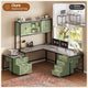 SEDETA 63 Inch Farmhouse L Shaped Office Desk with 6 Drawers Reversible Computer Corner Desk with Power Outlet and Hutch