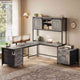 SEDETA 63 Inch Farmhouse L Shaped Office Desk with 6 Drawers Reversible Computer Corner Desk with Power Outlet and Hutch