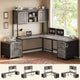 SEDETA 63 Inch Farmhouse L Shaped Office Desk with 6 Drawers Reversible Computer Corner Desk with Power Outlet and Hutch