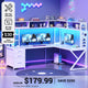 SEDETA® 94.5 Inch Convertible Computer Desk L Shaped Gaming Desk with Drawers Storage Shelves Power Outlet and LED Lights