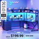 SEDETA 94.5 Inch Convertible Gaming Desk with Storage Shelves and Hutch Computer Desk with Drawers Power Outlet and LED Lights