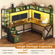 SEDETA 94.5 Inch Convertible Gaming Desk with Storage Shelves and Hutch Computer Desk with Drawers Power Outlet and LED Lights