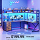 SEDETA 94.5 Inch Convertible Gaming Desk with Storage Shelves and Hutch Computer Desk with Drawers Power Outlet and LED Lights