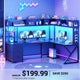 SEDETA 94.5 Inch Convertible Gaming Desk with Storage Shelves and Hutch Computer Desk with Drawers Power Outlet and LED Lights
