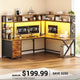 SEDETA 94.5 Inch Convertible Gaming Desk with Storage Shelves and Hutch Computer Desk with Drawers Power Outlet and LED Lights