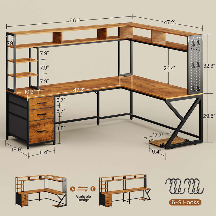 SEDETA 94.5 Inch Convertible Gaming Desk with Storage Shelves and Hutch Computer Desk with Drawers Power Outlet and LED Lights