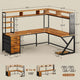 SEDETA 94.5 Inch Convertible Gaming Desk with Storage Shelves and Hutch Computer Desk with Drawers Power Outlet and LED Lights