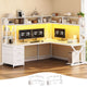 SEDETA 94.5 Inch Convertible Gaming Desk with Storage Shelves and Hutch Computer Desk with Drawers Power Outlet and LED Lights